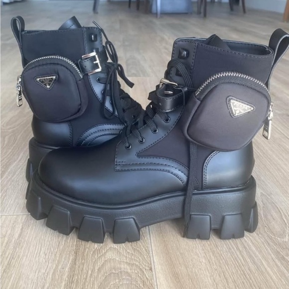 Men’s Prada Monolith Brushed Leather & Re-Nylon Boots with Pouch - Picture 4 of 8